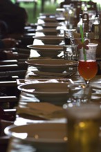 Decorated table for a company in a restaurant, Cluj-Napoca, Romania