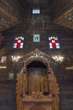 Interior of the historic wooden Trinity Church, Zhovkva city, Ukraine