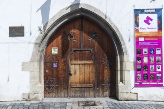 Gate of Matthias Corvinus House, 15th century, oldest building in the city, today Institute of Fine
