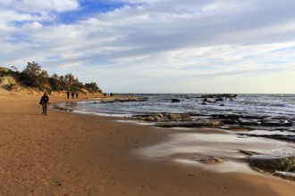 Stroller on the beach, Lido Scala dei Turchi, coastline, Realmonte, Agrigento, Sicily, south coast,