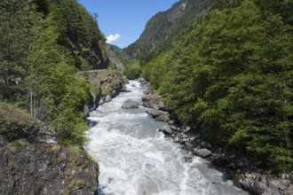 Wild water flows through a rocky valley, Enguri River near Khaishi, Mingrelia and Upper Svaneti