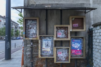 Empty information boxes on a house wall, Cluj-Napoca, Transylvania, Romania