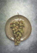 A branch of white grapes, wine grapes, Georgian grape variety Rkatsiteli, top view