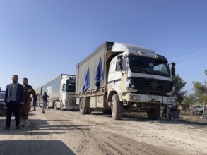 In Aleppo, Syria on January 25, 2026, a 24-vehicle humanitarian aid convoy, carrying UN relief
