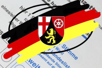 (Photo montage) Emblem of the state of Rhineland-Palatinate on a ballot paper