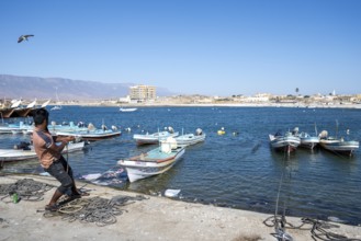 Fishing boats in Mirbat harbour, Oman