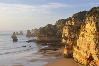 Rocky coast and beach, Praia Dona Ana, Lagos, Algarve, Portugal