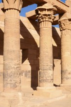 Colonnade or colonnade, Philae Temple, UNESCO World Heritage Site, Agilkia Island, Aswan, Nubia,