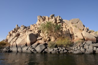 Rock island in Lake Nasser, Aswan, Egypt