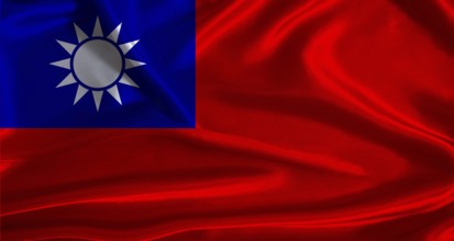 Taiwan flag with cloth textured background. National flag of Taiwan with realistic texture
