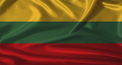 National flag of Lithuania with cloth texture. Lithuania flag with realistic texture background