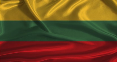 Lithuania flag with cloth textured background. National flag of Lithuania with realistic texture