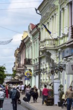 Shopping street with house facades from the 19th century, Czernowicz, Ukraine