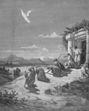 Tobias's family sees the angel Raphael disappear, Bible, Old Testament, book Tobias 12, verse 21,