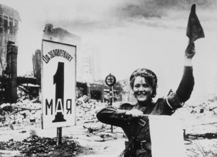 First May 1945 (1 May 1945) in Berlin, a Soviet traffic policewoman, Berlin, Germany