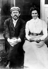 Anton Chekhov (1860-1904) with Olga Knipper shortly after their wedding in 1901, Russian writer,