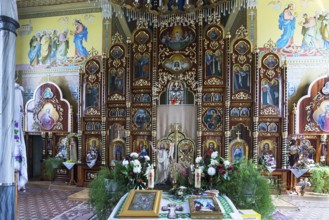 Altar of the former German Protestant Church today Greek Catholic, Lanivka, Ukraine