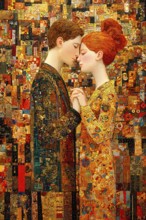 Couple in a romantic embracement, Painting like composition, AI generated