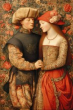 Renaissance couple in a romantic embrace, Painting like composition, AI generated