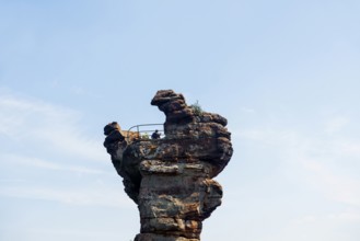Drachenfels sandstone cliffs and castle ruins, Dahner Felsenland, Palatinate Forest,