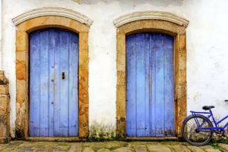 Doors with stone frames typical of 18th-century colonial architecture in Paraty, Rio de Janeiro,