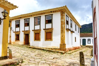 Colonial houses and cobblestone streets in the historic city of Tiradentes in Minas Gerais,