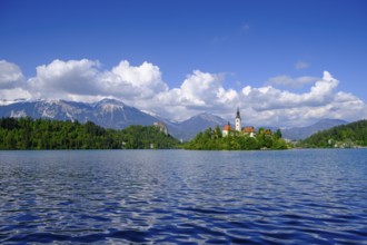 Blejski Otok island with St. Mary's Church, Bled, Lake Bled, Slovenia