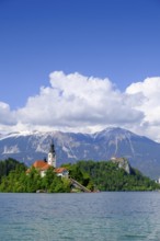 Blejski Otok island with St. Mary's Church, Bled, Lake Bled, Slovenia