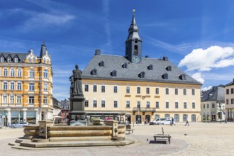 Town Hall and Barbara Uthmann Fountain, Market Square in Annaberg, Annaberg-Buchholz, Ore