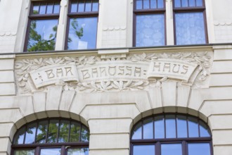 Barbarossa House lettering on a façade on Barbarossastraße, Art Nouveau villas and Wilhelminian