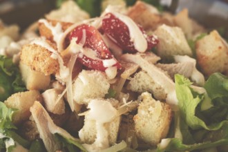 Classic Caesar salad, close-up, natural light, selective focus, horizontal