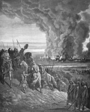 Destruction of the city of Ai or Hai, book of Joshua, chapter 8, verse 20, Bible, Old Testament,