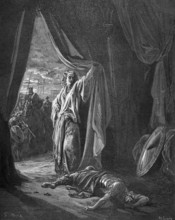 Jael or Jahel and Sissera, Sisera lies dead on the ground, book of judges, chapter 4, verse 22,