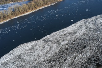 Ice, water, river, Elbe, ice floe, pancake ice cream, many, aerial view, Schleswig-Holstein, Lower