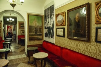 Interior view partial view of in Historic Ancient Antico Caffè Caffe Greco di Roma from 1760, Rome,