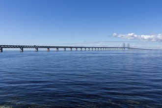 Öresund Bridge, Øresundsbrön, world's longest cable car bridge, connecting Copenhagen with Malmö,