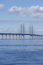 Öresund Bridge, Øresundsbrön, world's longest cable car bridge, connecting Copenhagen with Malmö,