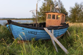 Old boat on the lagoon near Gager on Rügen, Rügen, Gager, Mecklenburg-Western Pomerania, Germany