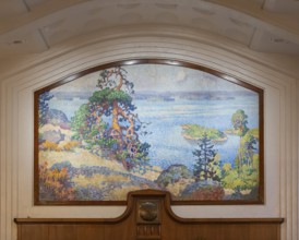 Monumental national romantic mural landscape in Koli, North Karelia, by Eero Järnefelt's, Taulu
