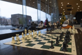 Chess boards, entrance area, Central Library and Oodi Cultural Center, designed by ALA Architects,