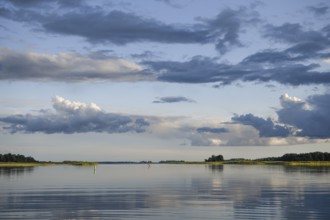 Fairway to Ekenäs harbour with sea mark on Lake Vänern, water reflecting the sky, Ekenäs,