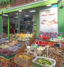Nefertiti fruit and vegetable greengrocer shop in town centre of Reading, Berkshire, England, UK