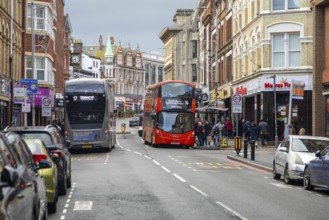Double-decker buses Kings Road, town centre of Reading, Berkshire, England, UK