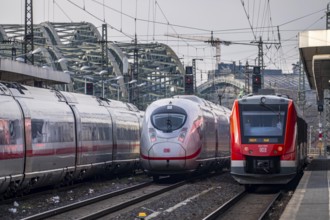 ICE long-distance train and regional trains at Cologne-Messe/Deutz station, 2nd largest station in