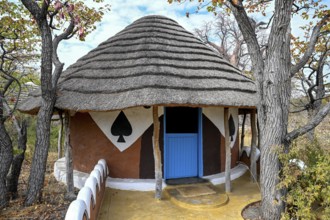Round cabin, guest accommodation, Planet Baobab, lodge near the village of Gweta, Makgadikgadi Pans