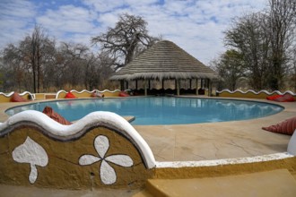 Planet Baobab swimming pool, lodge near the village of Gweta, Makgadikgadi Pans National Park,