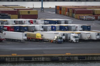 Port facility, truck trailer, container loading, Helsinki, Finland