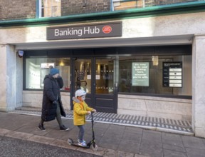 Newly opened banking hub service in the the Thoroughfare, Woodbridge, Suffolk, England, UK