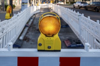 Barriers and nit lights at a road construction site, Berlin, Germany