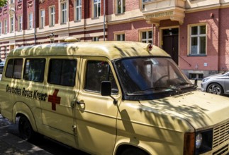 Vintage German Red Cross car on Bassinplatz in Potsdam, Brandenburg, Germany